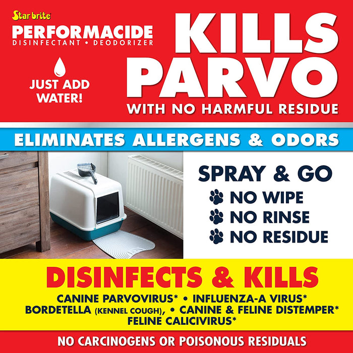 PERFORMACIDE No-Rinse Disinfectant Deodorizer for Pet Surfaces - Kills Parvovirus, Ringworm, Feline Calicivirus, Avian Influenza (Bird Flu), Refillable, 32 OZ Kit
