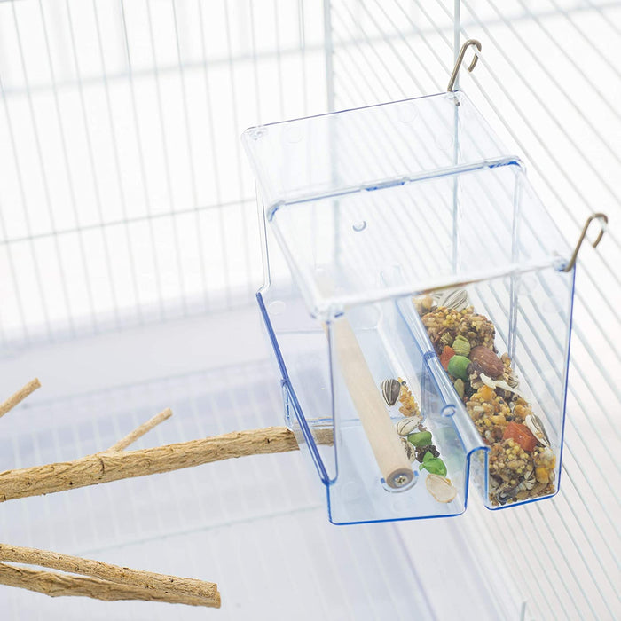 Bird Feeder Seed Catcher Tray Hanging Cup Food Dish for Parrot Cage for Small birds Cockatiels Canaries Sun Conures Blue