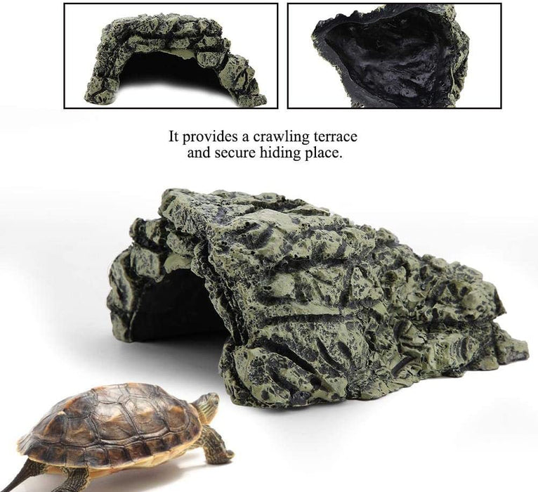 Fish Hiding Cave Aquarium Non-Toxic High Simulation Crawling Turtle Reptile Basking Hide Habitat Tank Decoration Ornament(Large)