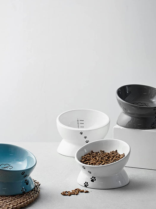 Cat Bowl anti Vomiting, Raised Cat Food Bowls, Tilted Elevated Cat Bowl, Ceramic Pet Food Bowl for Flat Faced Cats, Small Dogs, Protect Pet'S Spine, Dishwasher Safe