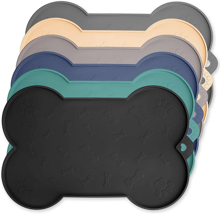 Dog Bowl Mat, Dog Mat for Food and Water Pet Cat Large Small Silicone Rubber Plastic Waterproof Feeding Eating Dish Placemat Trays with Edges Lip for Floor, 23.6"X15.7", Black