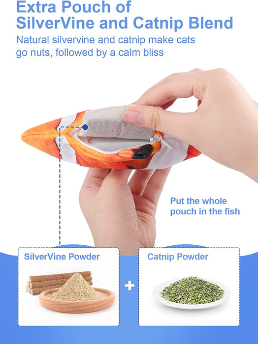 Electric Flopping Fish 10.5", Moving Cat Kicker Fish Toy, Floppy Fish Toy for Small Dogs Wiggle Fish Catnip Toys, Motion Kitten Toy Plush Interactive Cat Toys for Exercise, Mice Animal Toys