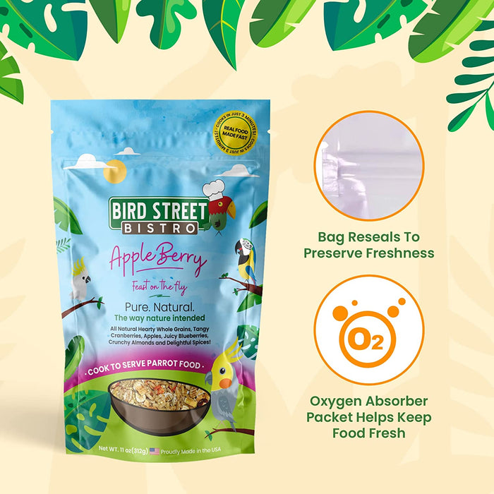 Parrot Food Sample 4 Pack - Parakeet Food - Cockatiel Food - Bird Food - Cooks in 3-15 Min W/Natural & Organic Grains - Healthy, Non-Gmo Fruits, Healthy Orientated Spices