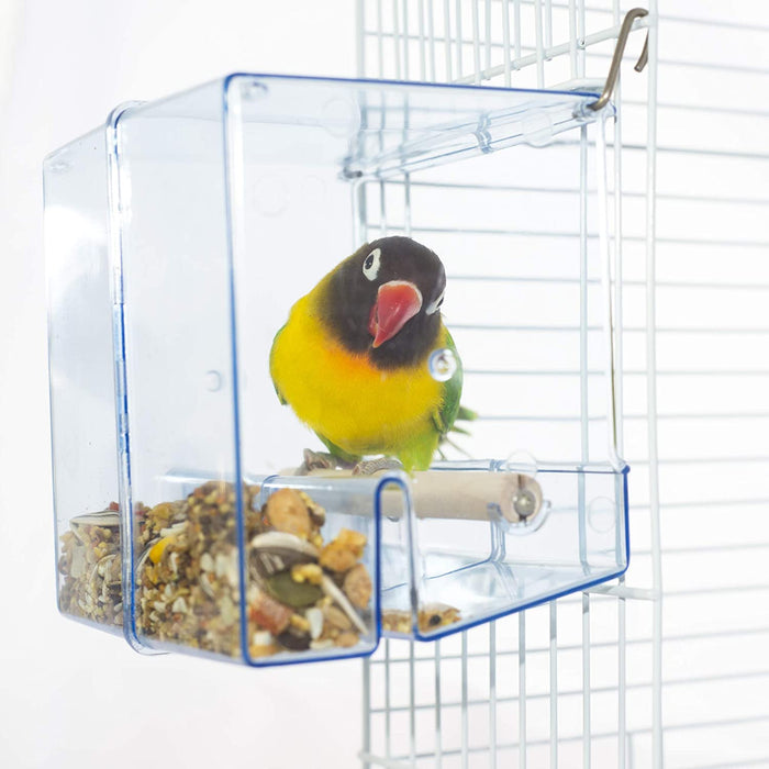Bird Feeder Seed Catcher Tray Hanging Cup Food Dish for Parrot Cage for Small birds Cockatiels Canaries Sun Conures Blue