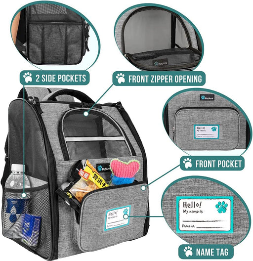Deluxe Pet Carrier Backpack for Small Cats and Dogs, Puppies | Ventilated Design, Two-Sided Entry, Safety Features and Cushion Back Support | for Travel, Hiking, Outdoor Use (Heather Gray)