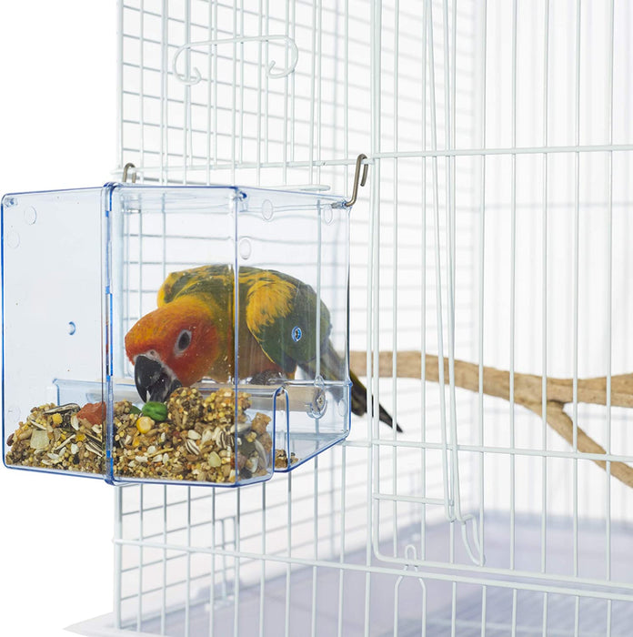 Bird Feeder Seed Catcher Tray Hanging Cup Food Dish for Parrot Cage for Small birds Cockatiels Canaries Sun Conures Blue
