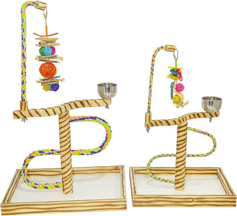 Bird Play Gym Tabletop W Cup, Toy Hanger and Toy, Javan Tigertail Stand - Small