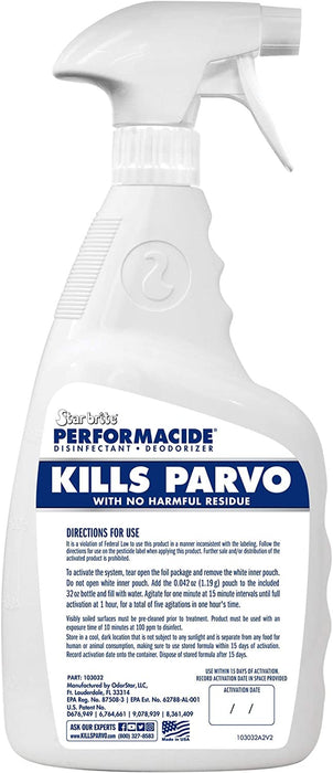 PERFORMACIDE No-Rinse Disinfectant Deodorizer for Pet Surfaces - Kills Parvovirus, Ringworm, Feline Calicivirus, Avian Influenza (Bird Flu), Refillable, 32 OZ Kit