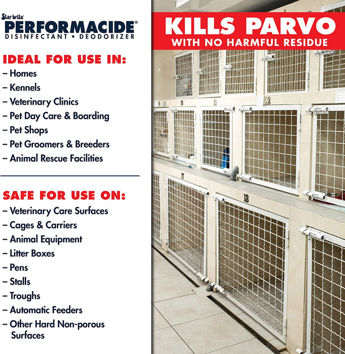 PERFORMACIDE No-Rinse Disinfectant Deodorizer for Pet Surfaces - Kills Parvovirus, Ringworm, Feline Calicivirus, Avian Influenza (Bird Flu), Refillable, 32 OZ Kit