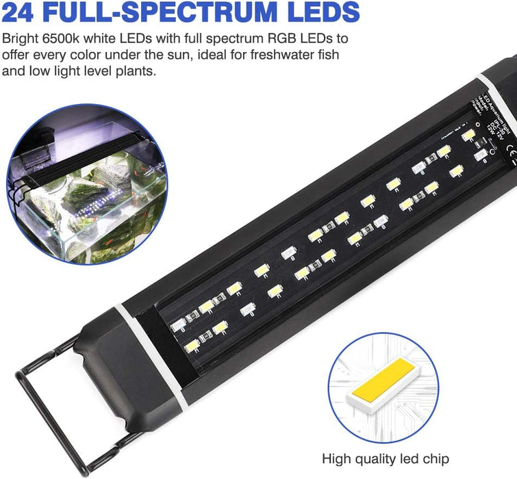 Adjustable Aquarium Light Fish Tank Light Blue and White for Plants, with Extendable Brackets Aluminum Alloy Shell (11.42 -18.8 Inch)