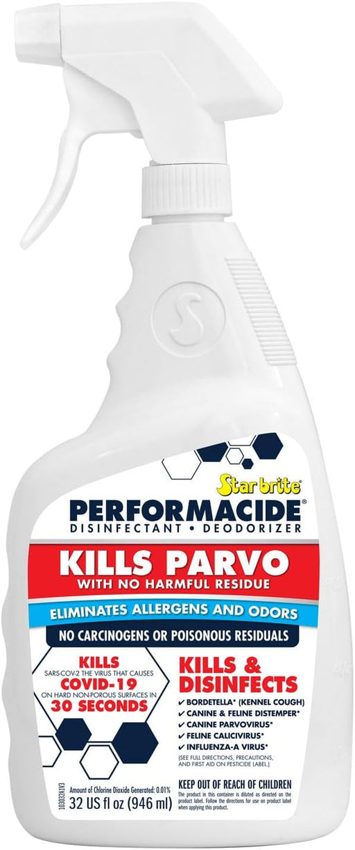PERFORMACIDE No-Rinse Disinfectant Deodorizer for Pet Surfaces - Kills Parvovirus, Ringworm, Feline Calicivirus, Avian Influenza (Bird Flu), Refillable, 32 OZ Kit