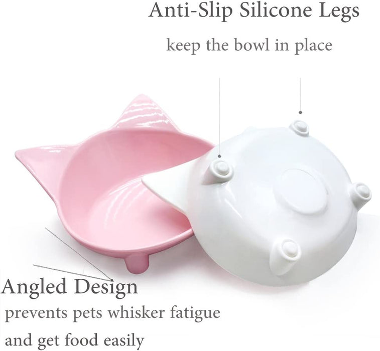 Cat Bowls,Shallow Cat Food Bowls, Double Wide Cat Dish Non Slip Cat Feeding Bowls for Relief of Whisker Fatigue Pet Food & Water Bowls Set of 2