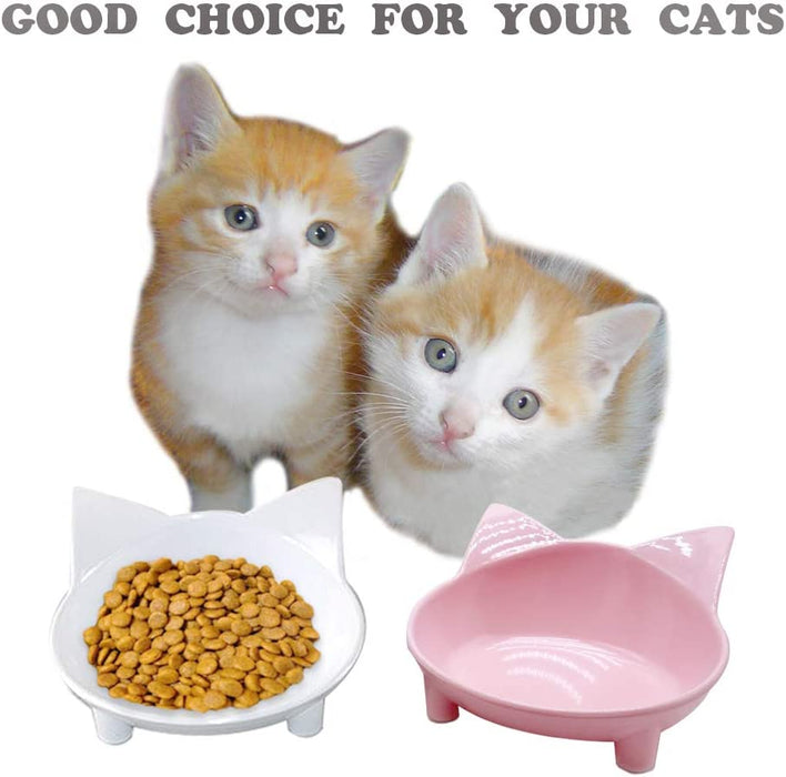 Cat Bowls,Shallow Cat Food Bowls, Double Wide Cat Dish Non Slip Cat Feeding Bowls for Relief of Whisker Fatigue Pet Food & Water Bowls Set of 2