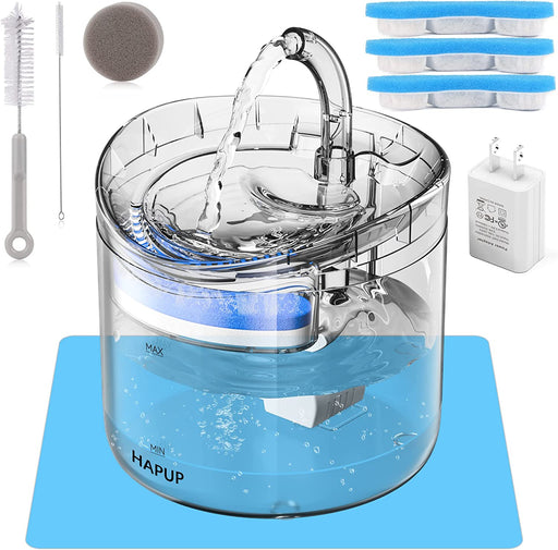 Cat Water Fountain Animal Water Dispenser 61OZ/1.8L Automatic Pet Drinking Fountain with 3 Filter Replacement 1 Pump 1 Cleaning Brush Kit 1 Silicone Food Mat 1 Adapter for Cats Kitty Indoor