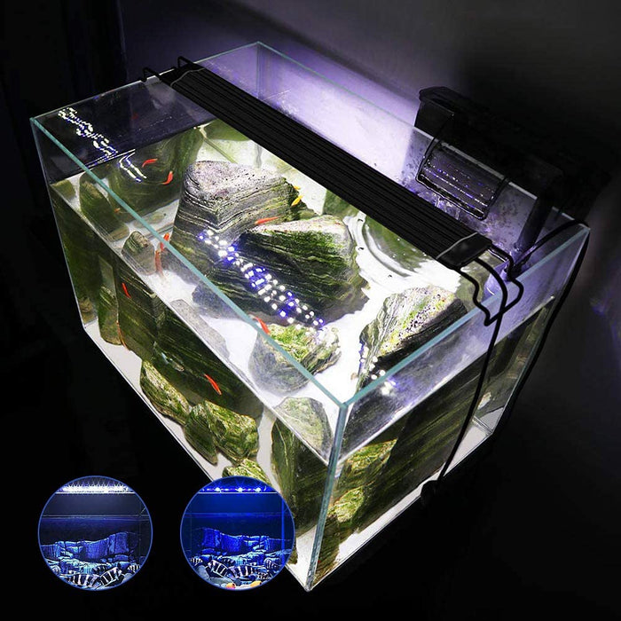 Adjustable Aquarium Light Fish Tank Light Blue and White for Plants, with Extendable Brackets Aluminum Alloy Shell (11.42 -18.8 Inch)