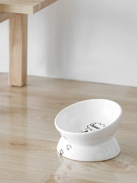 Cat Bowl anti Vomiting, Raised Cat Food Bowls, Tilted Elevated Cat Bowl, Ceramic Pet Food Bowl for Flat Faced Cats, Small Dogs, Protect Pet'S Spine, Dishwasher Safe