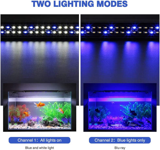 Adjustable Aquarium Light Fish Tank Light Blue and White for Plants, with Extendable Brackets Aluminum Alloy Shell (11.42 -18.8 Inch)