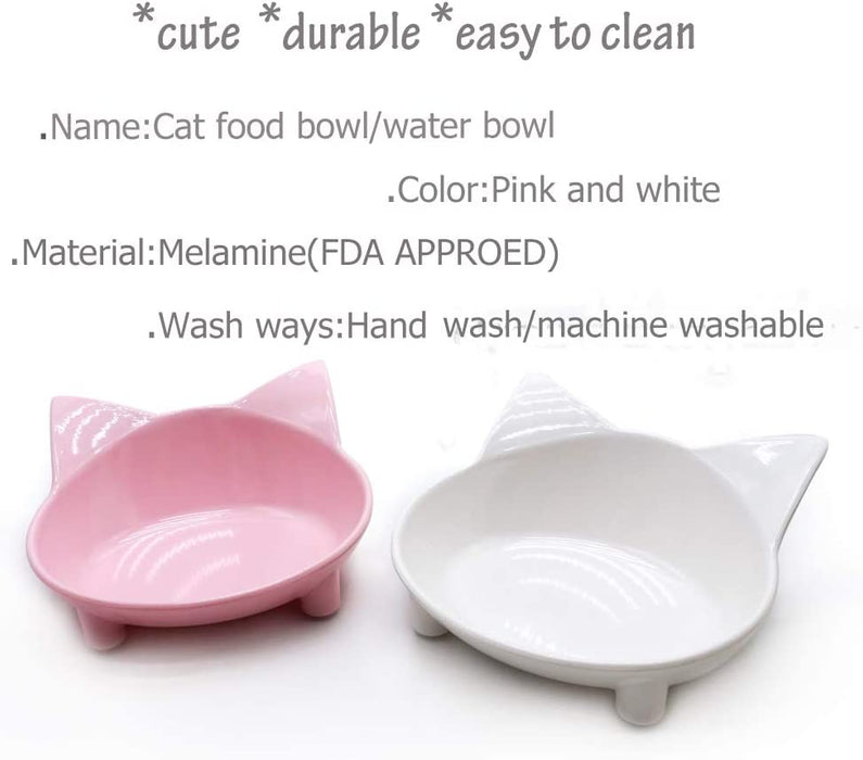 Cat Bowls,Shallow Cat Food Bowls, Double Wide Cat Dish Non Slip Cat Feeding Bowls for Relief of Whisker Fatigue Pet Food & Water Bowls Set of 2