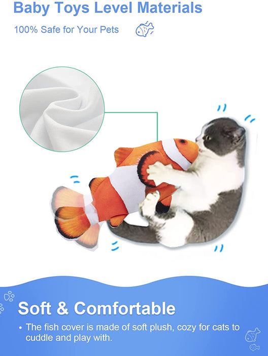 Electric Flopping Fish 10.5", Moving Cat Kicker Fish Toy, Floppy Fish Toy for Small Dogs Wiggle Fish Catnip Toys, Motion Kitten Toy Plush Interactive Cat Toys for Exercise, Mice Animal Toys