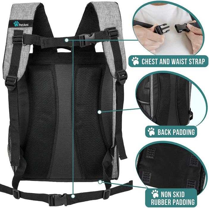 Deluxe Pet Carrier Backpack for Small Cats and Dogs, Puppies | Ventilated Design, Two-Sided Entry, Safety Features and Cushion Back Support | for Travel, Hiking, Outdoor Use (Heather Gray)