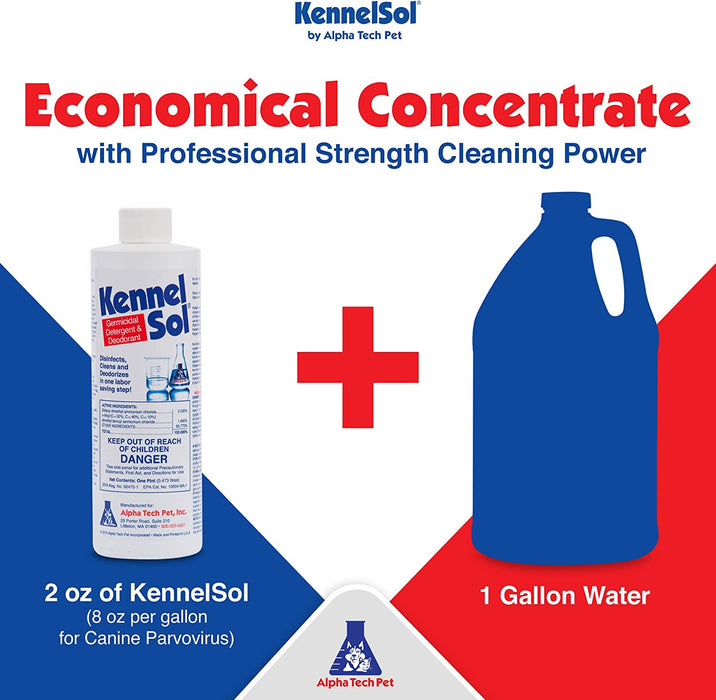Kennelsol 1-Step Kennel Cleaner - Liquid Concentrate Disinfectant and Deodorizer, Effective against Bacteria and Viruses - 1 Pint