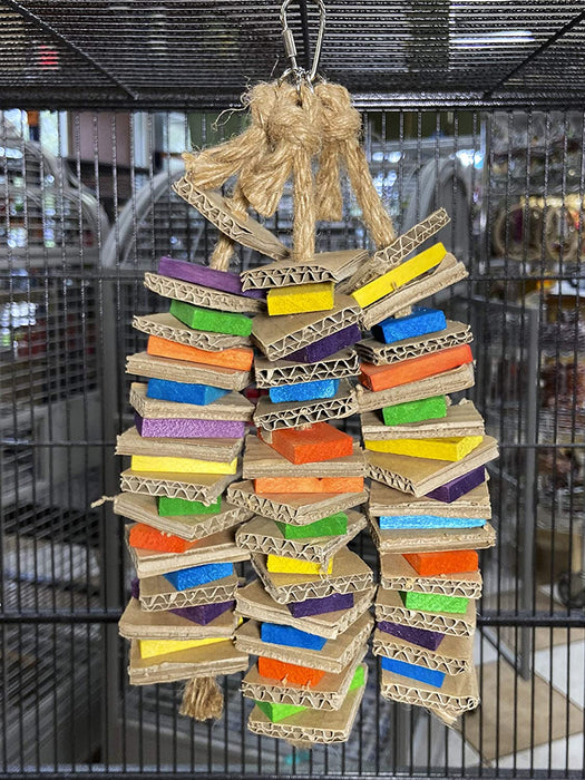 Chew-Tastic Triple Tower Bird Cage Toy Shredded Fun Small Bird Toy for Green Cheek Conures Sun Conures Caiques Senegals Quakers and Similar Small Sized Parrots