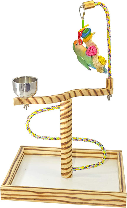 Bird Play Gym Tabletop W Cup, Toy Hanger and Toy, Javan Tigertail Stand - Small