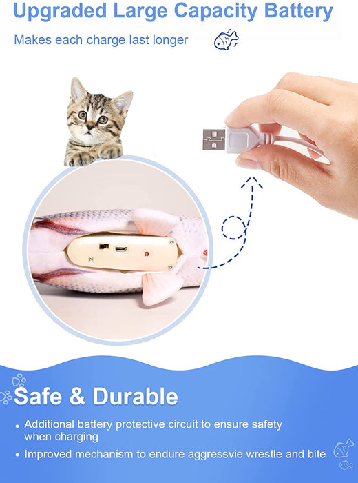 Electric Flopping Fish 10.5", Moving Cat Kicker Fish Toy, Floppy Fish Toy for Small Dogs Wiggle Fish Catnip Toys, Motion Kitten Toy Plush Interactive Cat Toys for Exercise, Mice Animal Toys