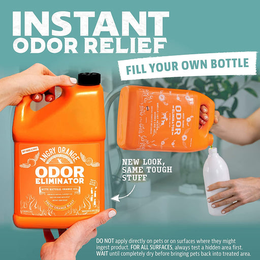 ANGRY ORANGE Pet Odor Eliminator for Strong Odor - Citrus Deodorizer for Strong Dog or Cat Pee Smells on Carpet, Furniture & Indoor Outdoor Floors - 128 Fluid Ounces - Puppy Supplies - 1 Gallon