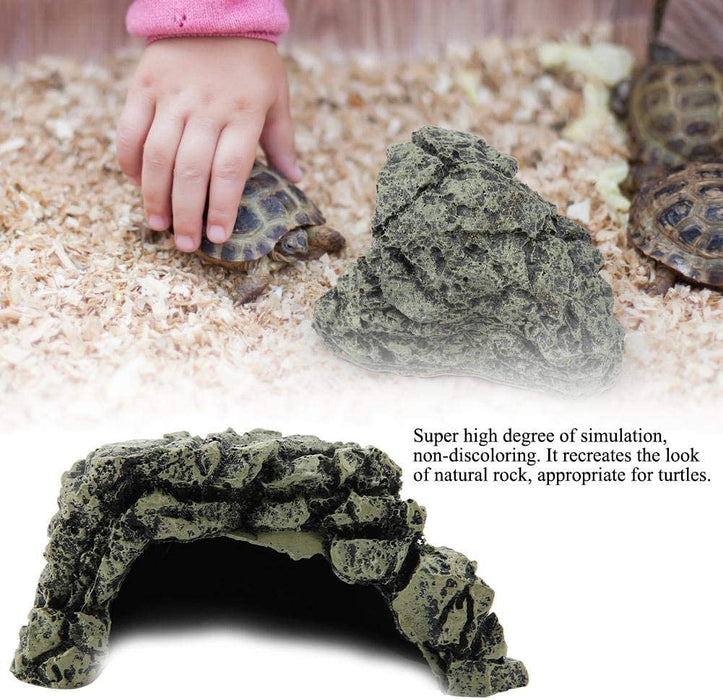 Fish Hiding Cave Aquarium Non-Toxic High Simulation Crawling Turtle Reptile Basking Hide Habitat Tank Decoration Ornament(Large)