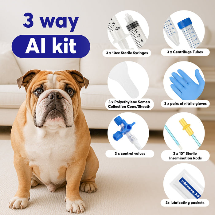 3-Way Canine Breeding Kit – Complete Set for Semen Collection and Insemination with Collection Cones, Insemination Rods, Syringes, Tubes, Gloves, Valves & Lubricating Jelly