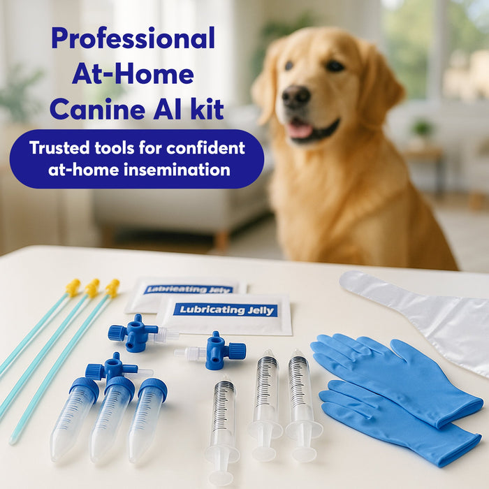 3-Way Canine Breeding Kit – Complete Set for Semen Collection and Insemination with Collection Cones, Insemination Rods, Syringes, Tubes, Gloves, Valves & Lubricating Jelly