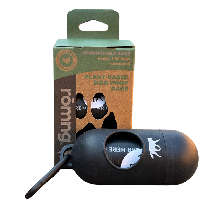 Compostable Dog Poop Bags + Bamboo Dispenser