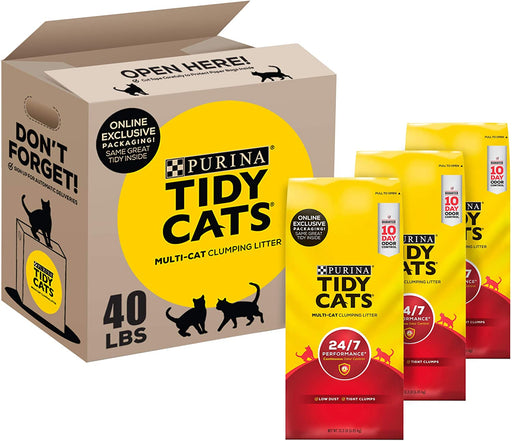 Purina Tidy Cats Clumping Cat Litter, 24/7 Performance, Clay Cat Litter, Recyclable Box - (3) 13.33 Lb. Bags