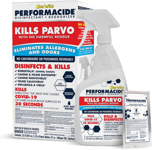 PERFORMACIDE No-Rinse Disinfectant Deodorizer for Pet Surfaces - Kills Parvovirus, Ringworm, Feline Calicivirus, Avian Influenza (Bird Flu), Refillable, 32 OZ Kit