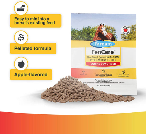 Farnam Fencare Safe-Guard (Fenbendazole) 1.96% Type B Medicated Feed Equine Dewormer 5 Ounces