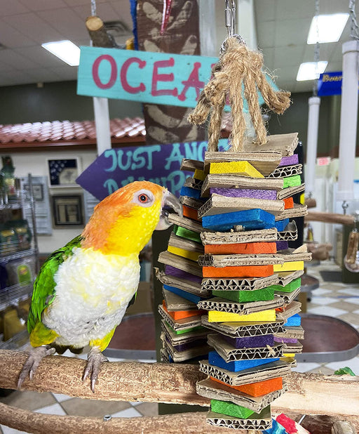 Chew-Tastic Triple Tower Bird Cage Toy Shredded Fun Small Bird Toy for Green Cheek Conures Sun Conures Caiques Senegals Quakers and Similar Small Sized Parrots