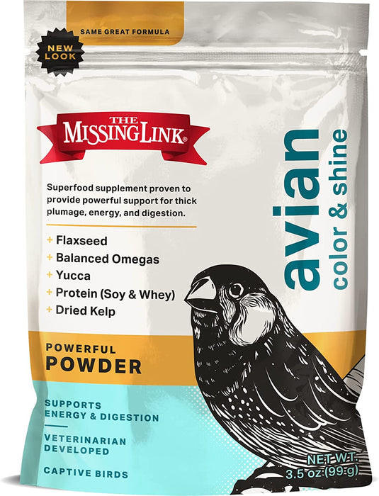 Avian Color & Shine Superfood Supplement Powder for Captive Birds - Flaxseed, Yucca, Kelp, Phytonutrients & Protein - Supports Energy, Plumage, Digestive & Immune Health - 3.5Oz