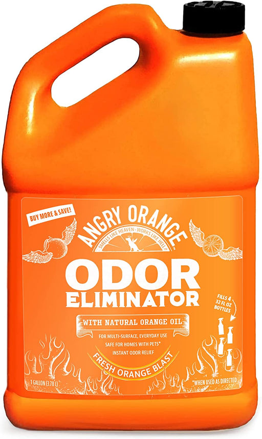 ANGRY ORANGE Pet Odor Eliminator for Strong Odor - Citrus Deodorizer for Strong Dog or Cat Pee Smells on Carpet, Furniture & Indoor Outdoor Floors - 128 Fluid Ounces - Puppy Supplies - 1 Gallon