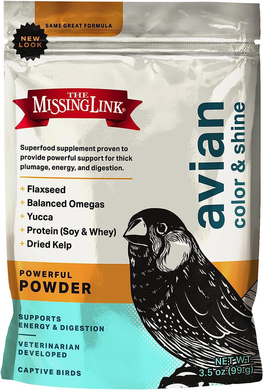 Avian Color & Shine Superfood Supplement Powder for Captive Birds - Flaxseed, Yucca, Kelp, Phytonutrients & Protein - Supports Energy, Plumage, Digestive & Immune Health - 3.5Oz