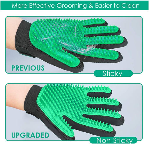 Pet Hair Remover Gloves, Enhance Pet Grooming Glove with 255 Tips, Deshedding Glove for Dog and Cat, 1 Pair Left & Right Gentle De-Shedding Glove Brush, Green