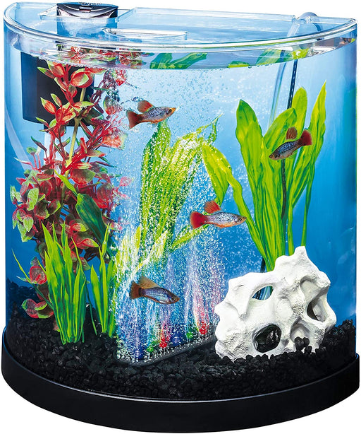 Colorfusion Starter Aquarium Kit 3 Gallons, Half-Moon Shape, with Bubbler and Color-Changing Light Disc