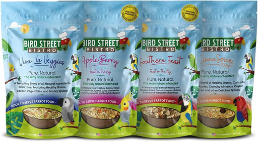 Parrot Food Sample 4 Pack - Parakeet Food - Cockatiel Food - Bird Food - Cooks in 3-15 Min W/Natural & Organic Grains - Healthy, Non-Gmo Fruits, Healthy Orientated Spices