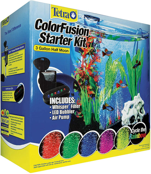 Colorfusion Starter Aquarium Kit 3 Gallons, Half-Moon Shape, with Bubbler and Color-Changing Light Disc