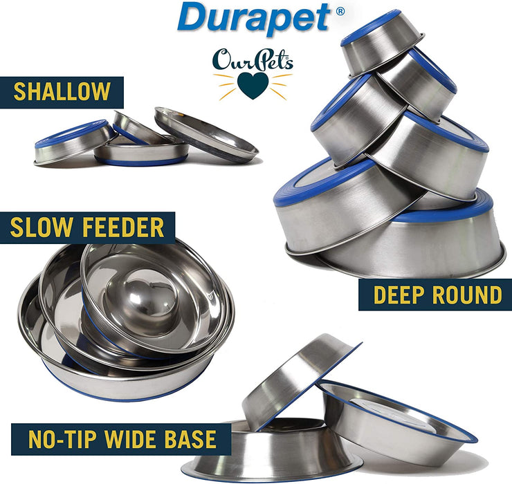 Our Pets Durapet Stainless Steel Non-Slip (Cat Food Bowl or Water Bowl) [Holds up to 1 Cup of Dry Cat Food or Wet Cat Food] Easy to Clean (Stainless Steel , 1 Cup)