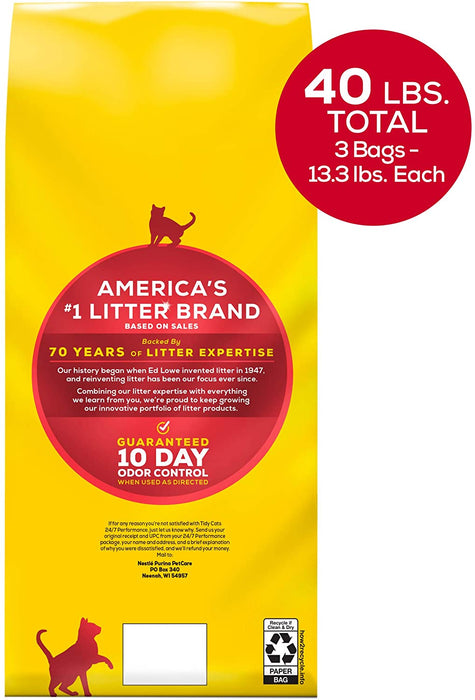 Purina Tidy Cats Clumping Cat Litter, 24/7 Performance, Clay Cat Litter, Recyclable Box - (3) 13.33 Lb. Bags