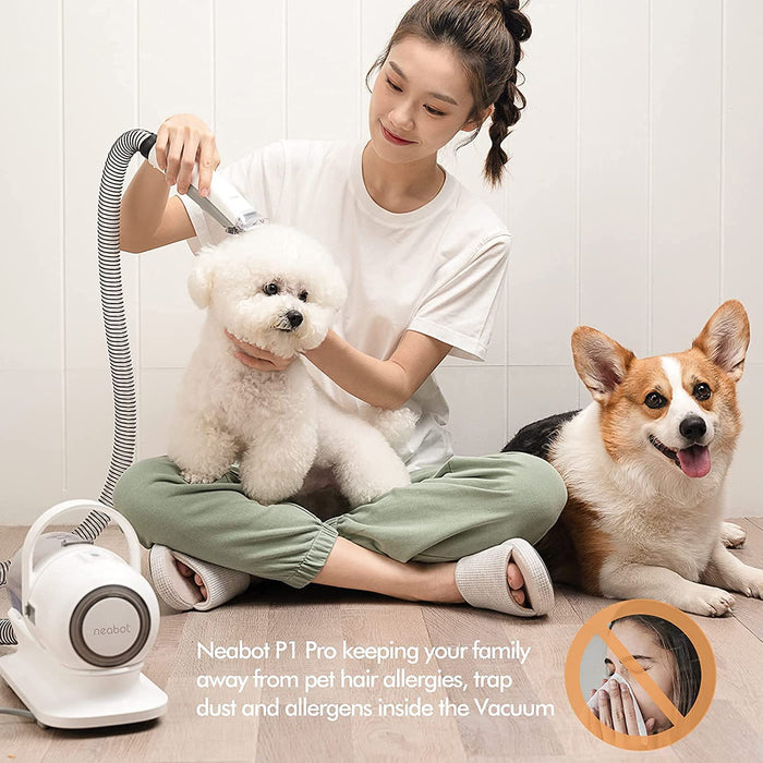 P1 Pro Pet Grooming Kit & Vacuum Suction 99% Pet Hair, Professional Grooming Clippers with 5 Proven Grooming Tools for Dogs Cats and Other Animals