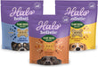 Halo Plant-Based Dog Treats Variety Pack, Oats & Blueberries, Peanut Butter & Banana, Peanuts & Pumkin, Vegan Dog Treat Pouch, 8Oz Bag, 3 Count