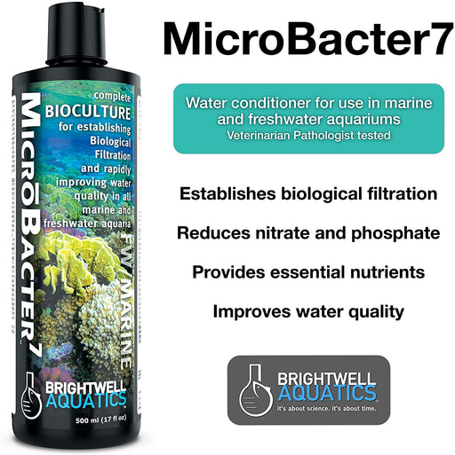 Microbacter7 - Bacteria & Water Conditioner for Fish Tank or Aquarium, Populates Biological Filter Media for Saltwater and Freshwater Fish, 500Ml