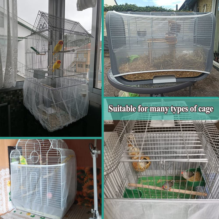 Bird Cage Seed Cather,Universal Adjustable Birdcage Cover Skirt Nylon Mesh Netting Parrot Parakeet Macaw African round Square Cages Cover